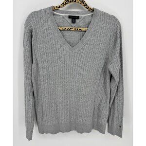 Tommy Hilfiger Y2K Womens Gray Cable Knit V-Neck Sweater